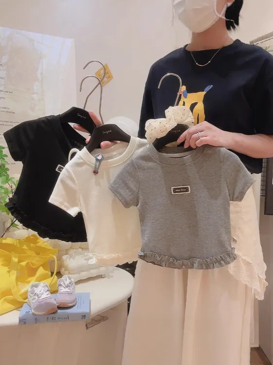  女童提花短袖T恤2025夏季新款韩版女宝宝洋气花边百搭短袖上衣