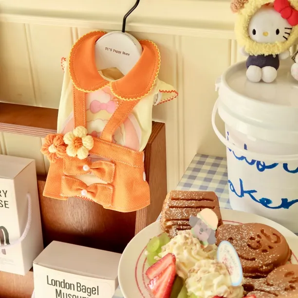 小新宠物夏季新款橘色KT打底背带裙三件套可爱时尚猫狗马尔济斯