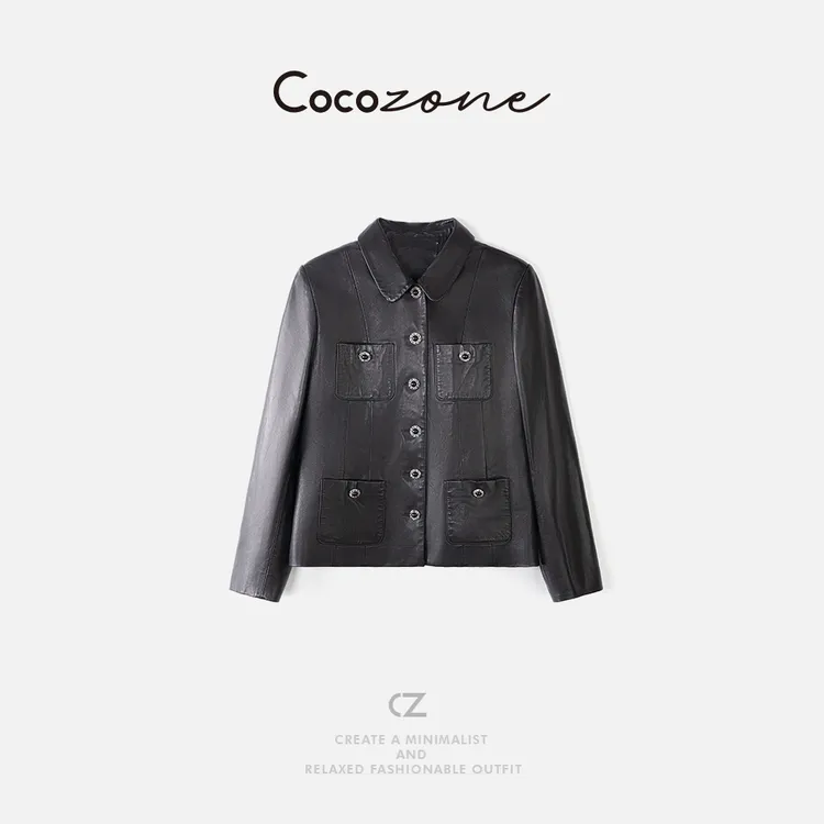 COCO ZONE刘一一“香香”100绵羊皮复古皮衣  CD2A2099