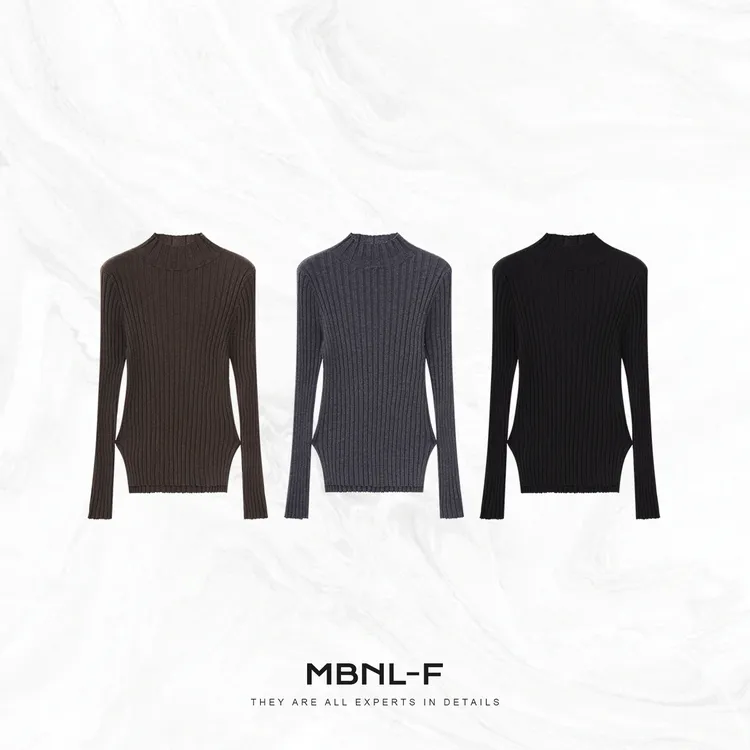 MBNL-F"F.D. 坑条打底" 丝光羊毛定织半高领打底衫秦磊XM-XMY8015