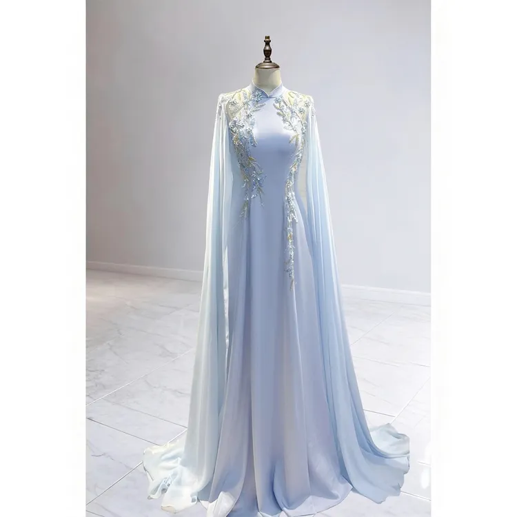 朵琳蓝色绿色新中式古筝演出服仙女飘袖声乐艺考独唱主持人晚礼服