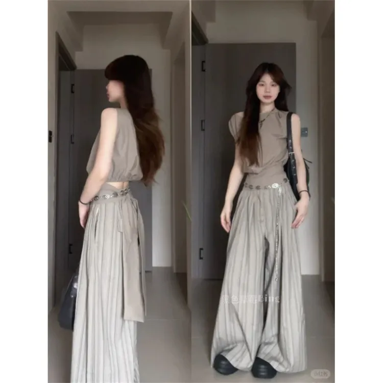 老钱风松弛感女装贵气K休闲时尚气质套装绑带收腰显瘦背心上衣女