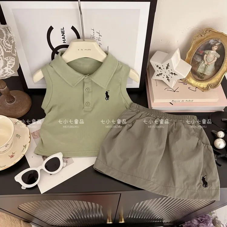 戴维贝拉【断码】女童POLO衫套装2025夏季新款休闲韩版宝宝洋气背心