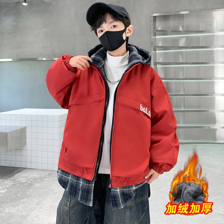 男童冬装加绒外套儿童棉衣加厚保暖中大童秋冬季男孩帅气加棉夹克