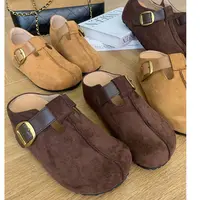 ⑦七七146小个子厚底勃肯鞋女秋季复古真皮一脚蹬内增高拖鞋小美说