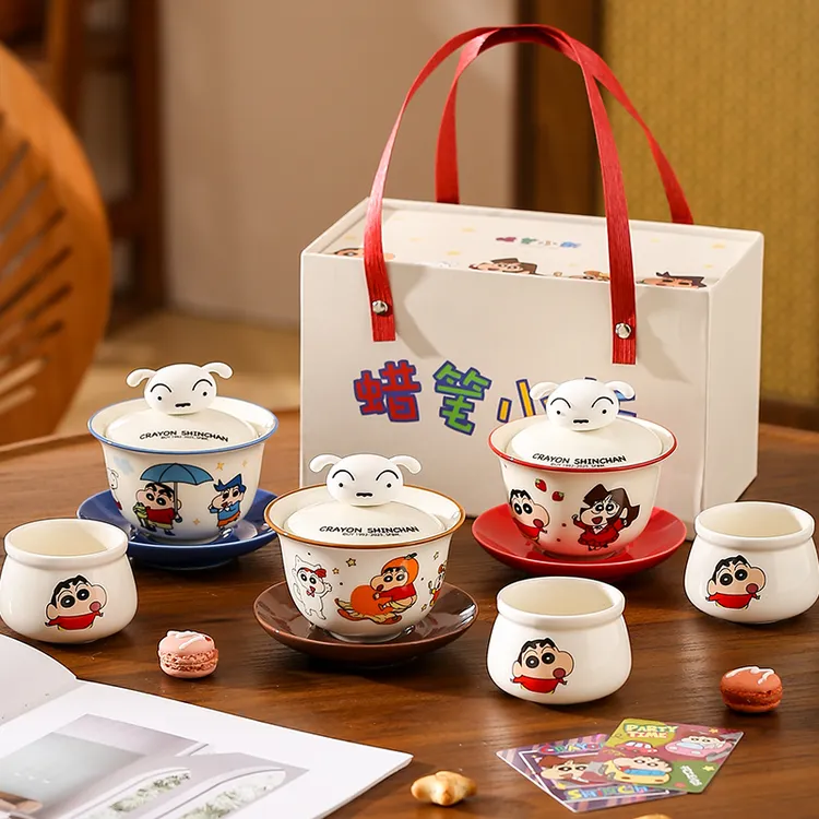 蜡笔小新陶瓷茶具家用情侣闺蜜专用泡茶盖碗茶杯女生日礼物伴手礼