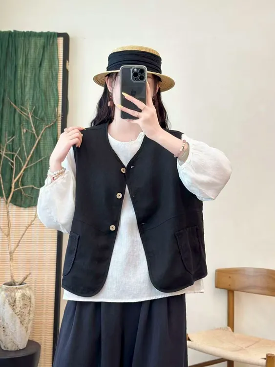 163常规款马夹日系简约女式马甲简约无袖纯色针织