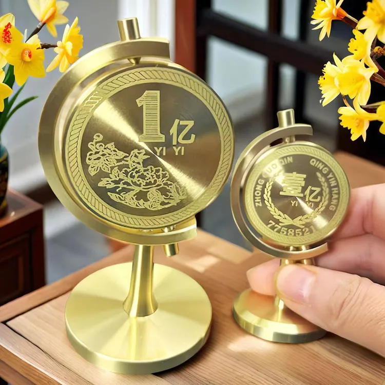 黄铜实心摆件高档一个亿书房客厅车载办公室创意手里转转桌面摆件