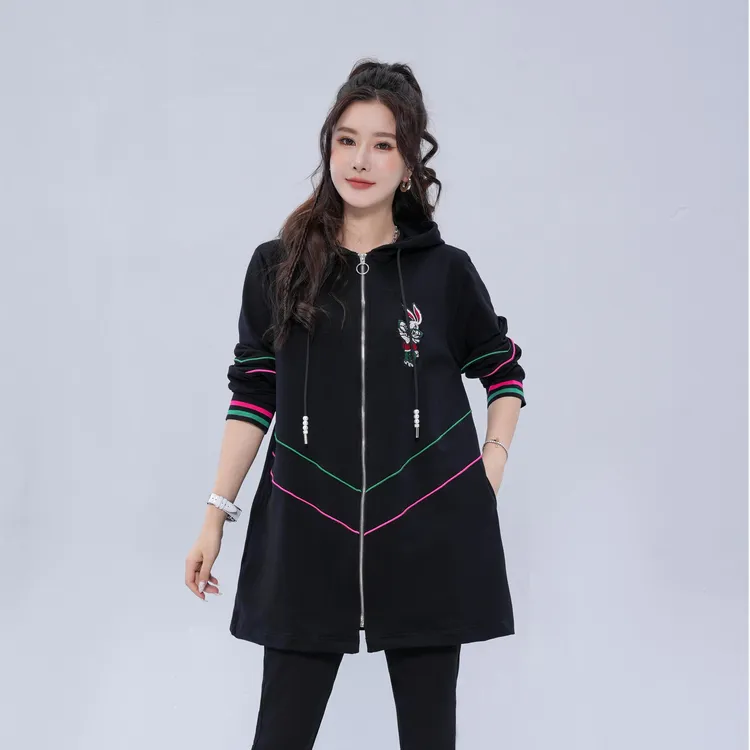 大码女装2025秋款宽松连帽款时尚外套6502