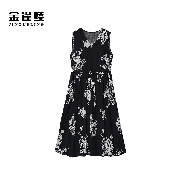 金雀绫【秘密花园】法式长裙碎花显瘦加宽加大连衣裙SZA1L289