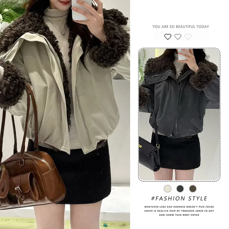 高级感大翻领加厚羊羔毛外套女2025冬季新款时尚爆款夹克棉衣棉服