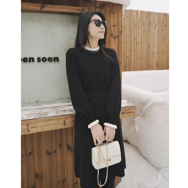 【艾琳】Mayya Plus麦芽定制法式赫本风收腰显瘦针织连衣裙32547365