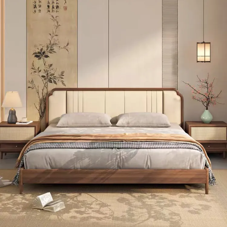 新中式实木床1米8双人床宋式美学黑胡桃木主卧室婚床软包储物大床