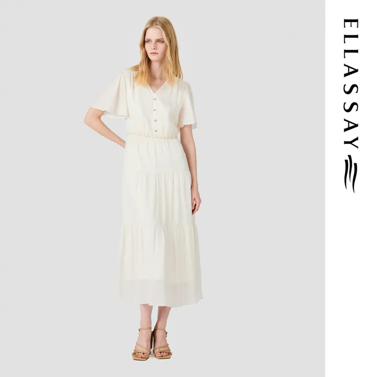 ELLASSAY歌力思25新款夏季三层拼接大摆量连衣裙EWD362Y20500