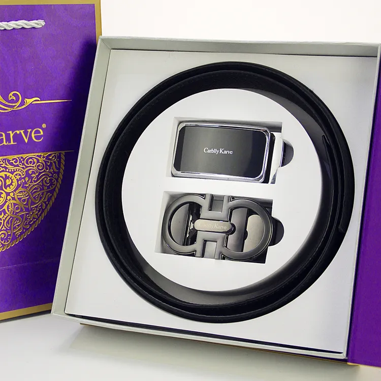 Carblly Karve头层牛皮七夕男士自动扣双头皮带礼盒气质商务CK2