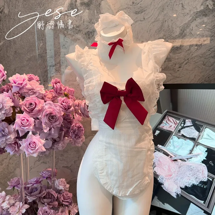 Yese野涩情书*请吩咐我！大码*蕾丝拼接睡裙女仆套装围裙纯欲睡裙