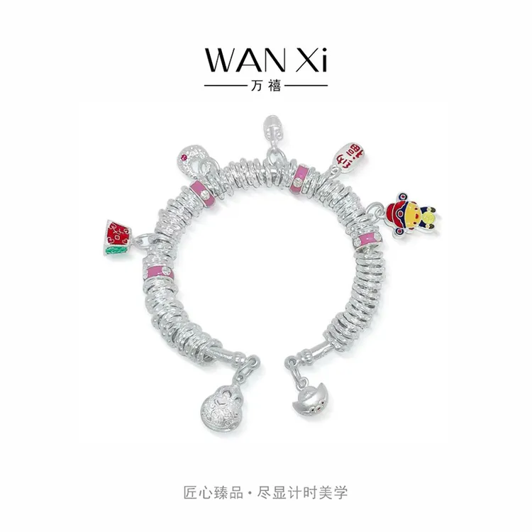 原创设计师盘缠开口珐琅彩财财小众个性手工实心999.9通体