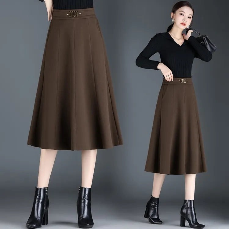 气质毛呢高腰显瘦裙子女秋冬2025新款半身裙中长款a字百褶裙伞裙