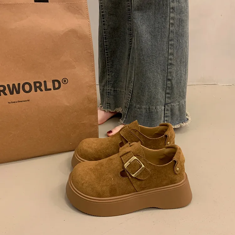 厚底勃肯鞋女2025春季新款一脚蹬单鞋美拉德时尚百搭反绒皮乐福鞋