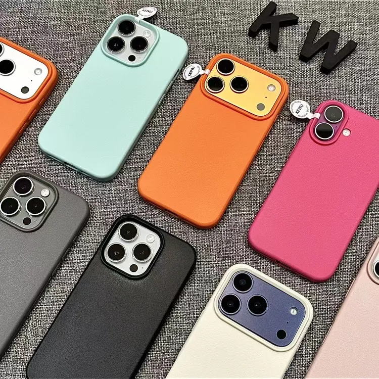 高颜值纯色皮纹适用苹果16/17promax手机壳iPhone15荔枝纹14/13软