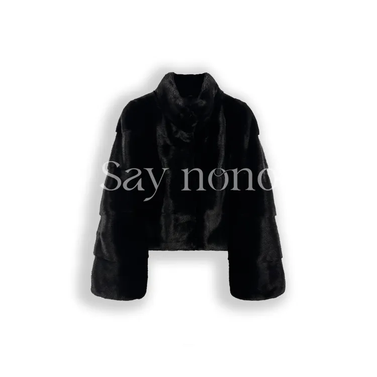 懒猫nono│Saynono 轻奢稀有色水貂横排立领短款皮草外套 H56128X