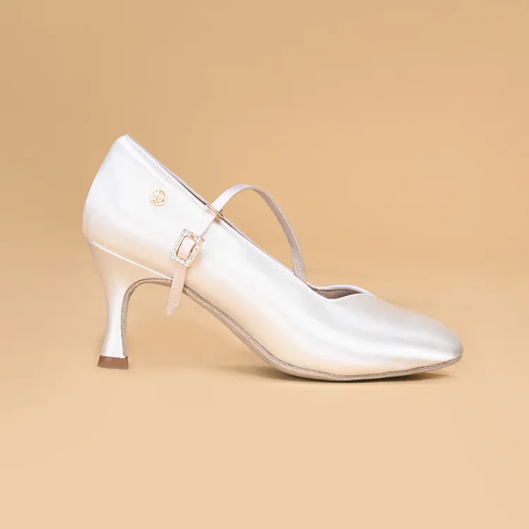 RD 白色绑带款女士摩登鞋国标舞交谊舞鞋舒适时尚软底舞鞋