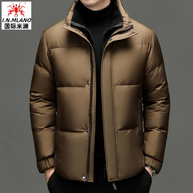 意大利高端立领羽绒服男款男士短款冬季保暖时尚休闲白鸭绒外套潮