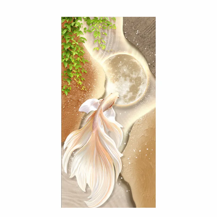 现代简约风莲花入户玄关轻奢风装饰画锦鲤灯画适用于客厅走廊过道