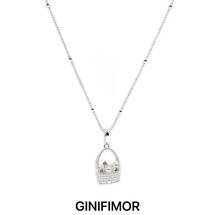 GINIFIMOR 铜合金项链 a724 花篮镂空编织锆石仿珍珠项链吊坠