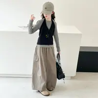 【Maila童装】女童挂脖针织马甲三件套春秋打底衫棉布休闲阔腿裤