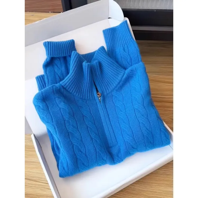 高级感克莱因蓝半拉链毛衣女冬季新款宽松休闲减龄内搭针织衫上衣