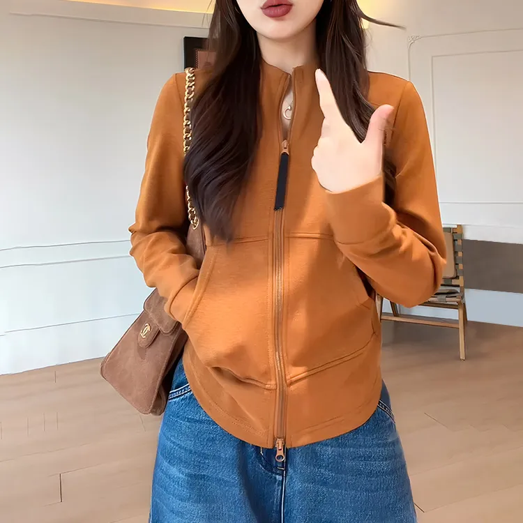 2025春秋季新款女士休闲百搭正肩立领卫衣气质简约通勤显瘦短外套