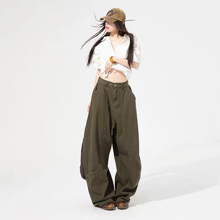 JWUW秋冬慵懒风阔腿工装休闲裤女百搭宽松香蕉裤拖地长裤