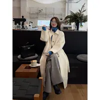 【冰川旋律】"羊毛大衣”高奢混纺绵羊毛毛呢白色大衣长款外套-d802