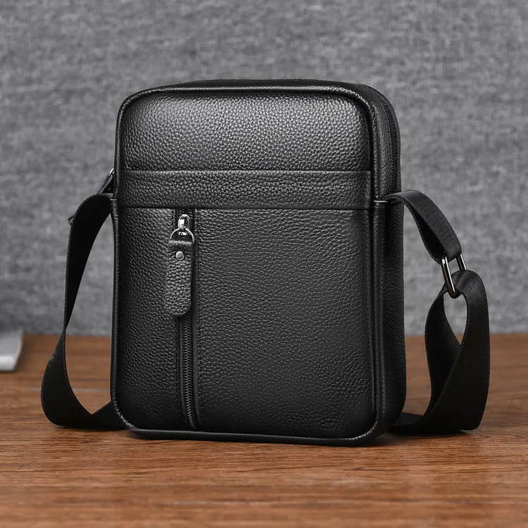 男士头层牛皮小方包大容量极简风拉链日式挎包商务通勤休闲风男包