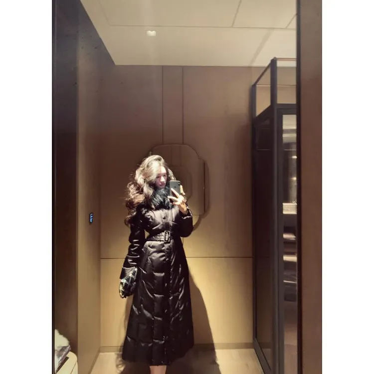 金南一原创中长款貉子毛领鹅绒服收腰保暖三防羽绒服0200111128