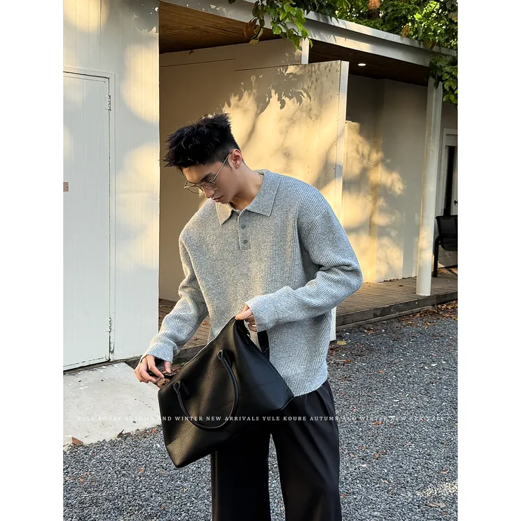Koube「羊毛混纺 老钱风」翻领POLO毛衣男宽松通勤休闲羊毛针织衫潮