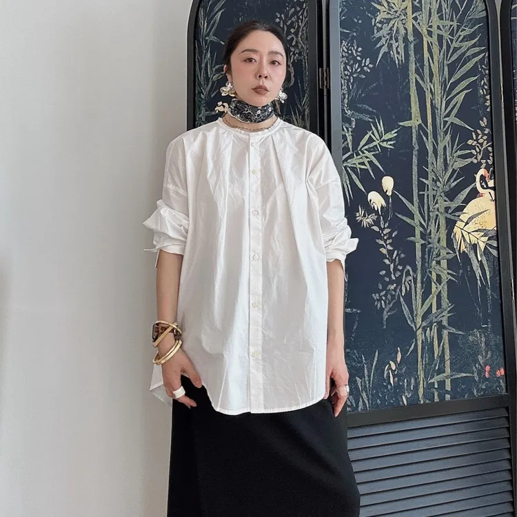 Action Studios【冷杉】极简风圆领长袖衬衫wd3396