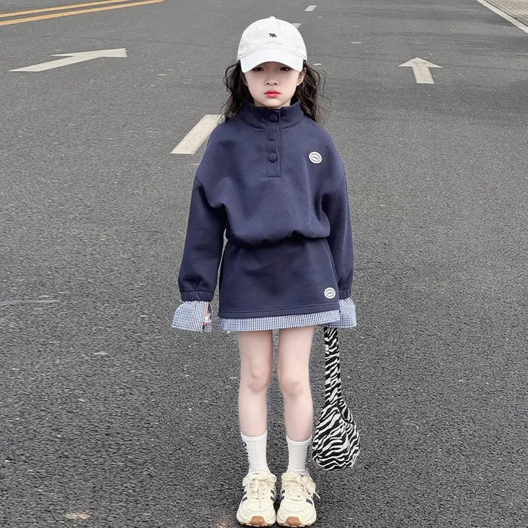 女童秋装2025新款春秋款韩系穿搭大童女孩洋气卫衣套装炸街半身裙