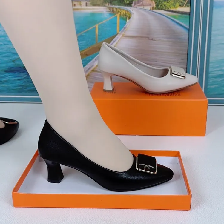 2025真皮时尚高跟鞋新款真皮洋气工装浅口尖头工作鞋通勤防滑单鞋