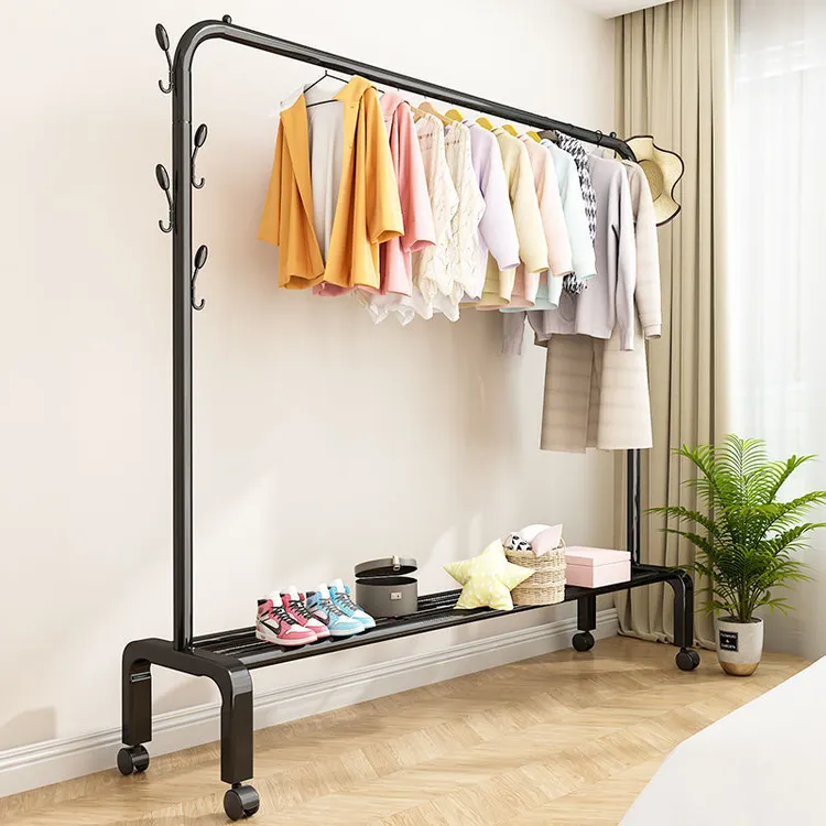 简易衣架落地立式晾衣架单杆式阳台晒衣服架子家用卧室宿舍挂衣架