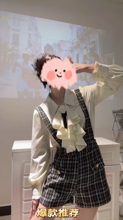 时尚套装洋气短裙时尚秋季ol衬衣韩版格子背带短裤连衣裙小香风