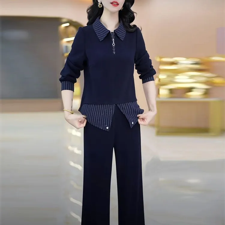 精纺宝来绒两件套2025秋季新款女装时尚气质显瘦上衣裤子轻奢套装