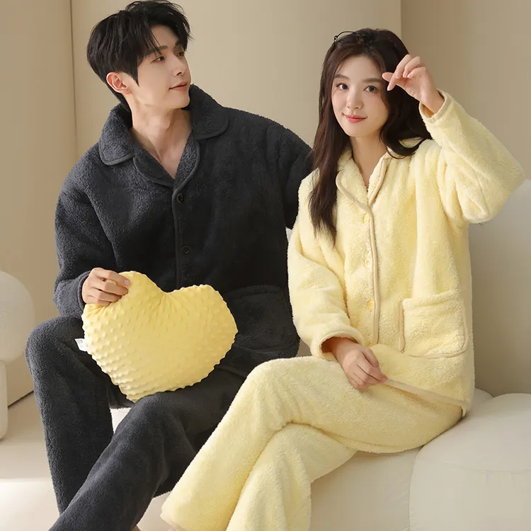 2025秋冬季新款加厚长毛绒保暖舒适情侣睡衣休闲家居服冬款套装