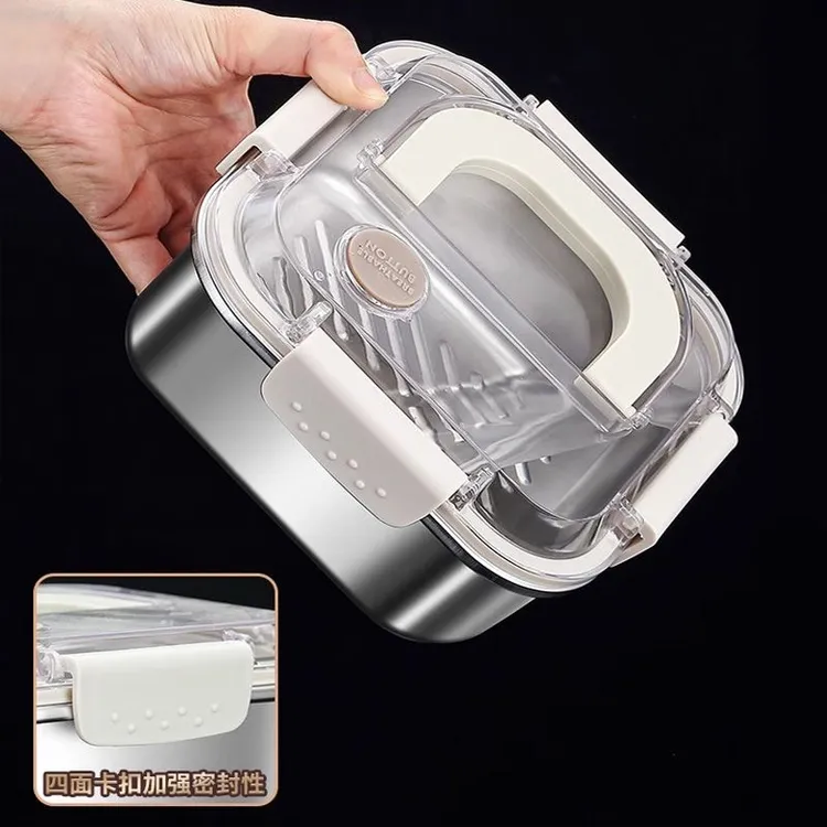 304不锈钢冰箱收纳盒午餐盒分装多用途手提式大容量便携盒保鲜盒