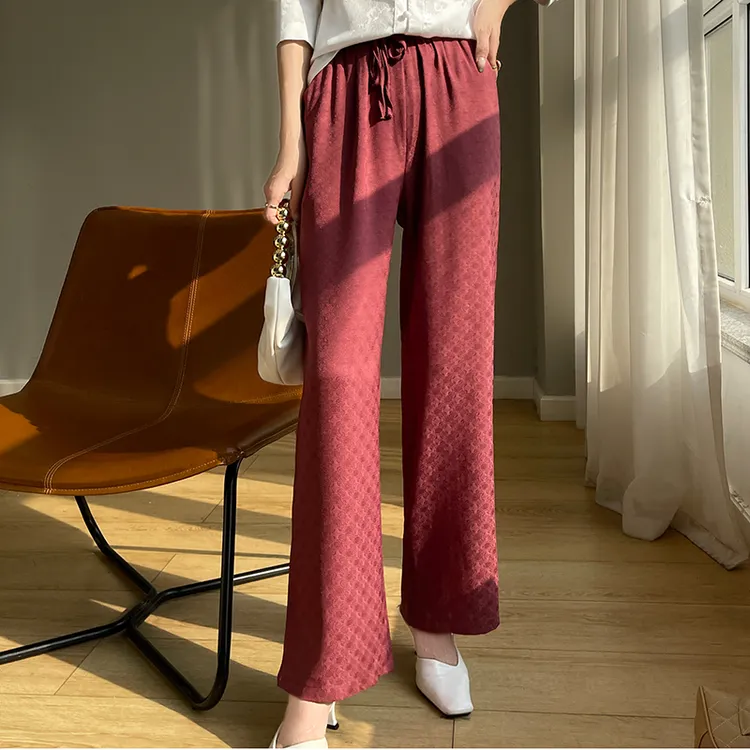 新款高腰显瘦垂坠感高级感丝滑缎面阔腿裤女宽松休闲时尚直筒长裤