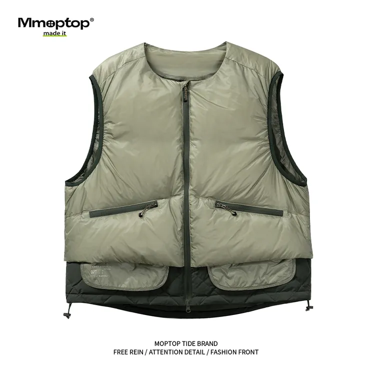 Mmoptop冬季拼接保暖85鸭绒羽绒马甲男士潮流高级感休闲防风外套