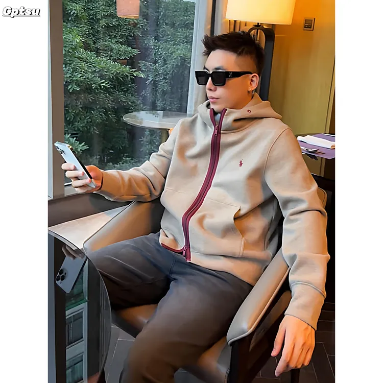 GPTSu秋季新款潮牌轻奢刺绣连帽开衫卫衣男宽松百搭休闲上衣外套