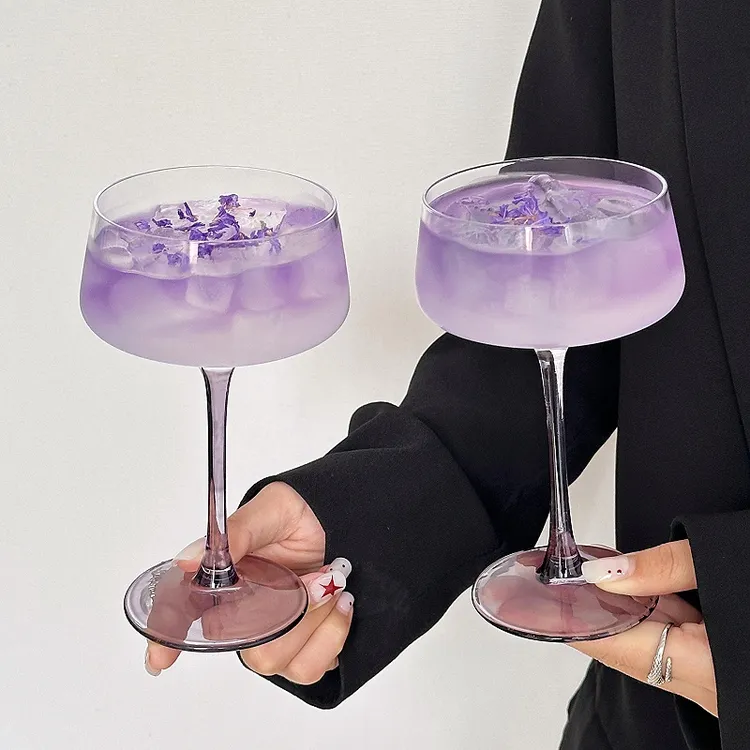 高级感微醺杯特调茶酒杯水晶塔杯紫色高脚杯高颜值鸡尾酒杯果酒杯