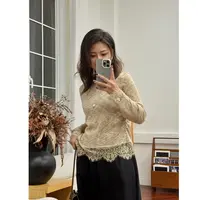 彩纱蕾丝拼接时尚长袖气质打底衫DMY1534